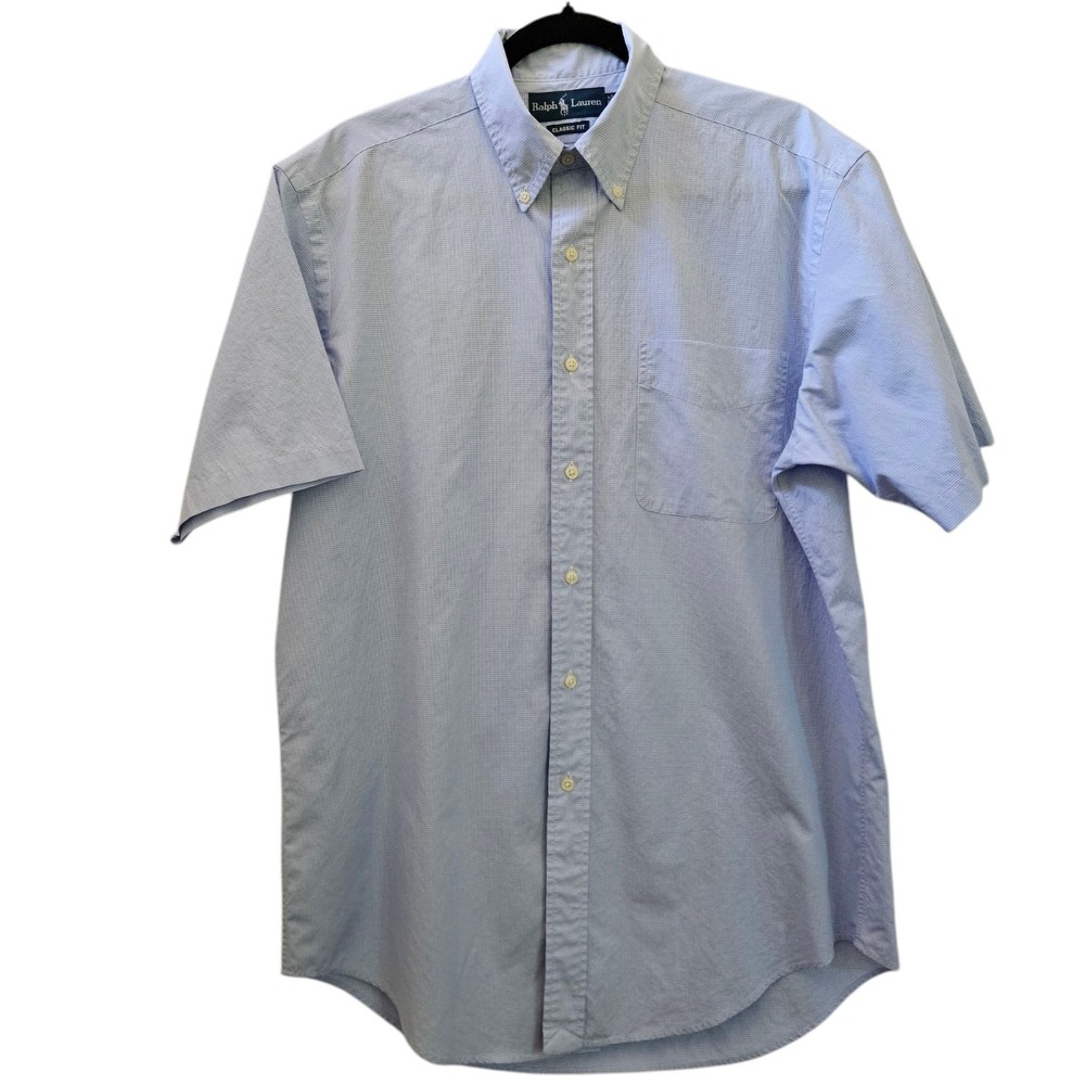 Ralph Lauren Classic Fit Shirt Mens M Blue Wht Checkered Cotton Button Up Preppy